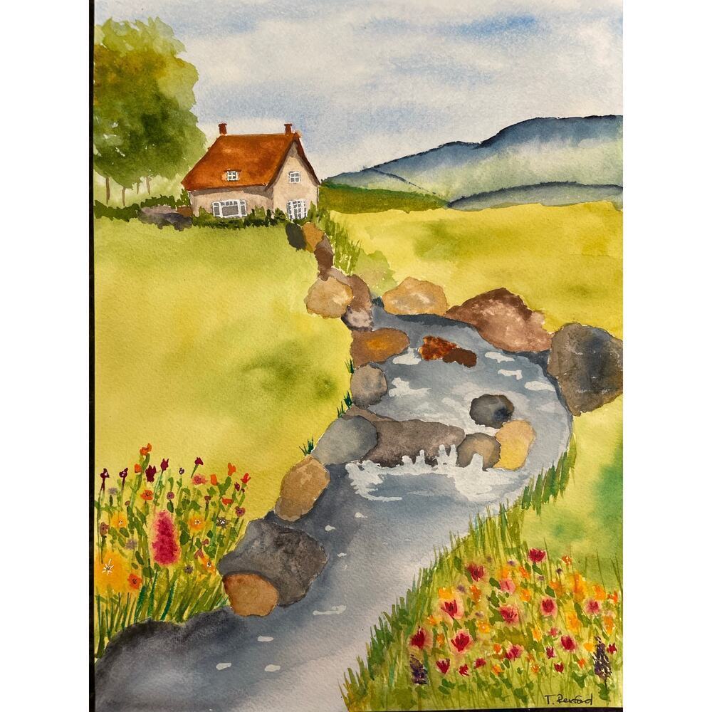 Hand painted watercolor original painting wildflower country